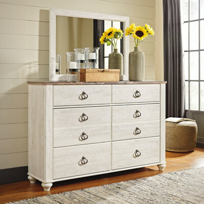 Hilma 6 Drawer 61" W Double Dresser with Mirror