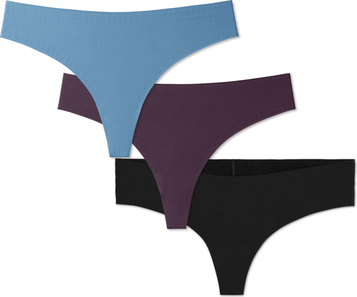 Bombas Women's No Show Thong Underwear 3-Pack - Black - XS