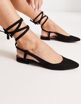 New Look ankle tie flat shoe in black - ShopStyle
