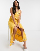 Thumbnail for your product : ASOS DESIGN cami button front maxi dress with embroidery in yellow