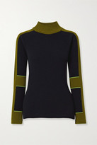 Thumbnail for your product : Victoria Beckham Color-block Ribbed Wool And Cashmere-blend Turtleneck Sweater - Navy