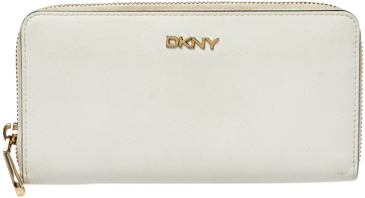 DKNY White Saffiano Leather Zip Around Continental Wallet - ShopStyle