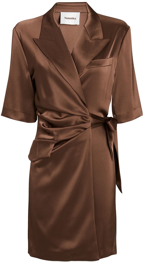 satin wrap shirt dress