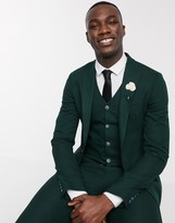Thumbnail for your product : ASOS DESIGN Tall wedding super skinny suit jacket in forest green micro texture