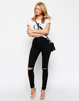 Thumbnail for your product : ASOS Rivington High Waist Denim Jeggings In Washed Black With Ripped Knees