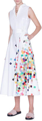 Akris Punto Sleeveless Pixel-Print Poplin Shirtdress