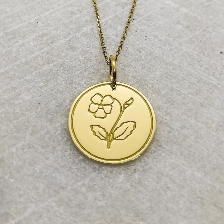 Etsy 9K Solid Gold Violet Flower Pendant Engraved Birth Month Charm