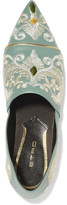 Thumbnail for your product : Etro Embroidered Leather Point-toe Flats - Green