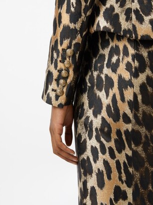 Balmain Peplum Leopard-print Satin Suit Jacket