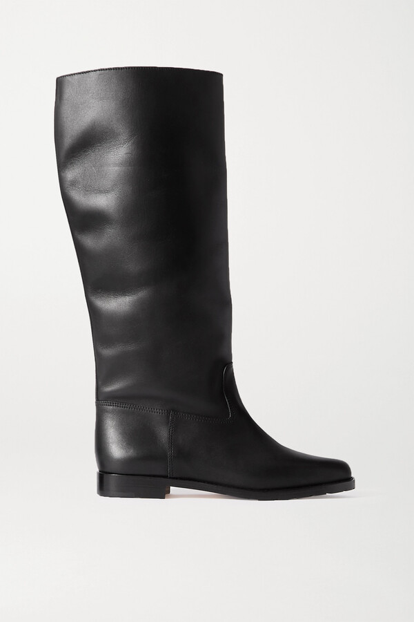 Manolo Blahnik Luchino Leather Knee Boots - Black - ShopStyle