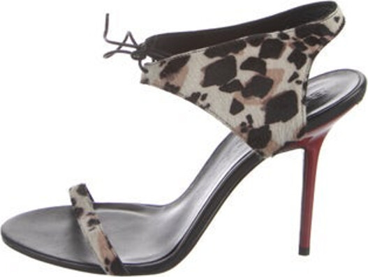 Burberry Ponyhair Sandals Neutrals Animal Print Wrap-Around Straps & Tie Closures