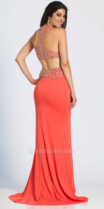 Dave and Johnny Paisley Beaded Cut Out Halter Prom Dress