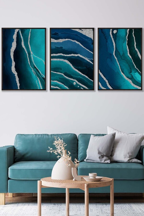 ARTZE Abstract Teal Blue Silver Strokes Framed Wall Art Large ShopStyle