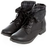 Thumbnail for your product : New Look Dark Brown Check Lined Cuffed Lace Up Boots
