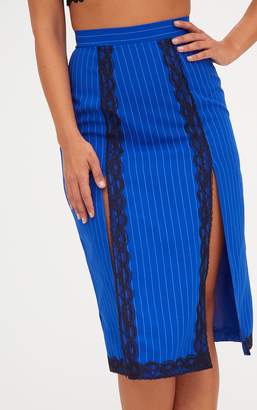 PrettyLittleThing Cobalt Pinstripe Split Midi Skirt