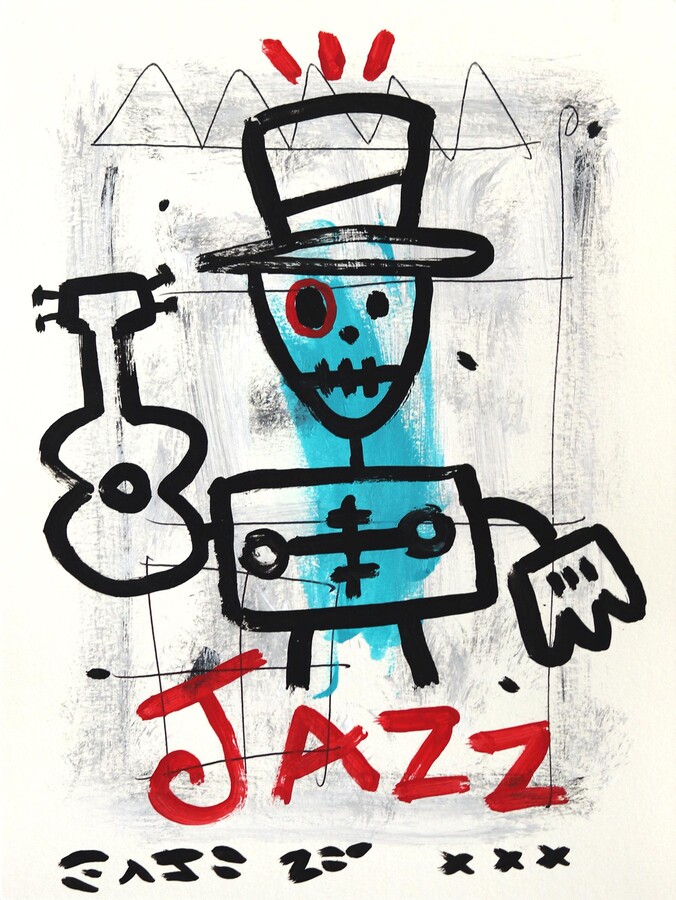 Gary John, Jazz on Tape - Original Gary John Figurative Pop Art Street Musician Painting, 2020