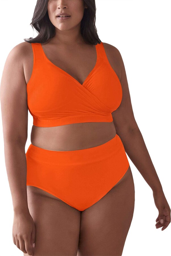 Kisscynest Women's Plus Size Swimsuits V Neck High Waisted Bathing Suits  Full Coverage Swimwear Neon Orange XL - ShopStyle