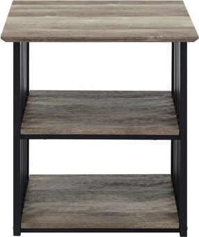 17 Stories Rustic Industrial Black And Antique Oak Finish Open Shelves Nightstand 1Pc Metal Frame Durable Bedroom Furniture