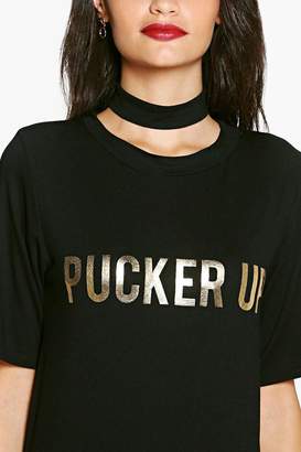 boohoo Iona Pucker Up Metallic Choker T-Shirt Dress