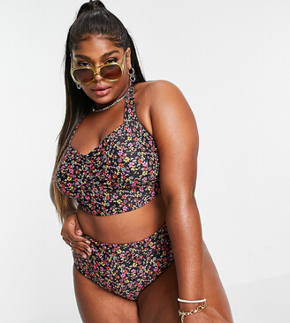 Vero Moda Curve exclusive halter bikini top in black ditsy floral -  ShopStyle Two Piece Swimsuits