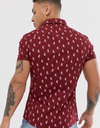 ASOS DESIGN skinny fit shirt in burgundy rose print