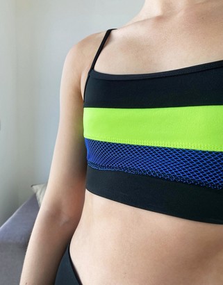 South Beach stripe detail cut out bra in black