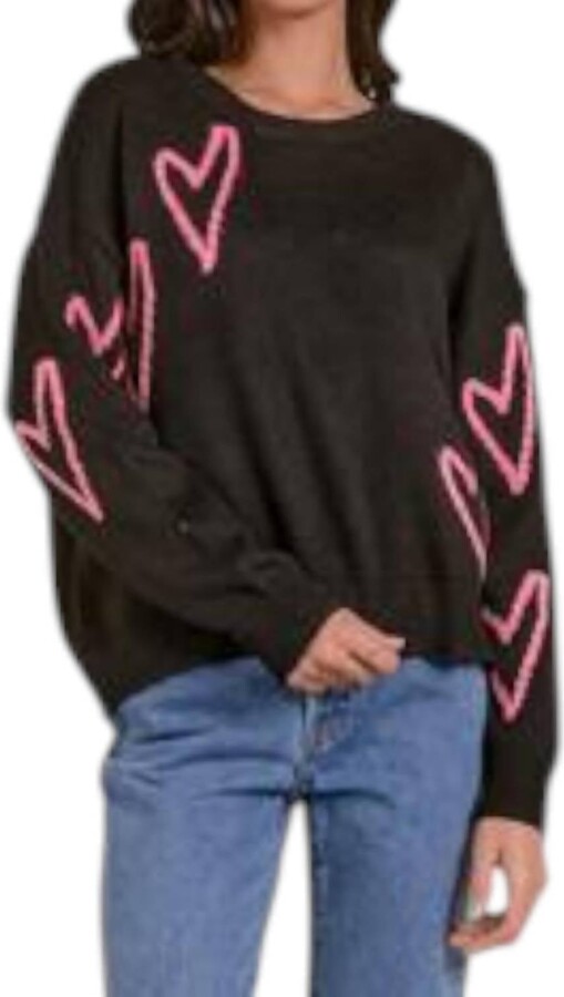Elan International Heart Crewneck Sweater In Black