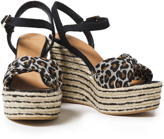 Castaner Cotton And Linen-blend Leopard-jacquard And Canvas Wedge Espadrille Sandals