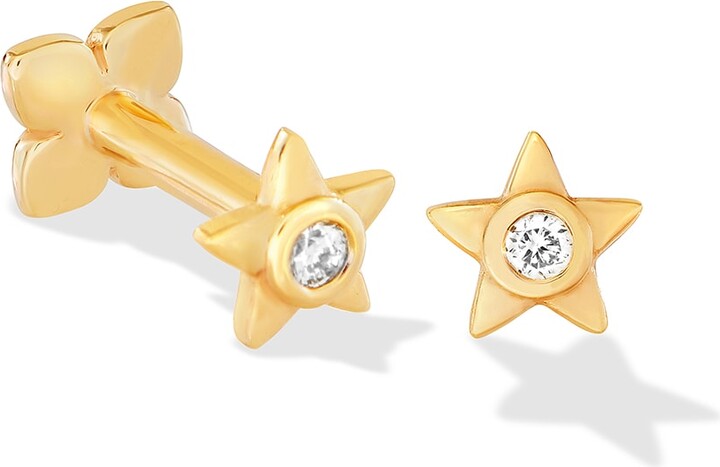 Dower & Hall Solid Gold & Diamond Stargazer Star Labret Single