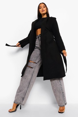 boohoo Belted Wool Look Trench Coat