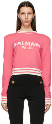Balmain Pink Wool Cropped Sweater
