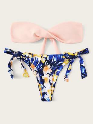 Shein Random Twist Bandeau Top With Tie Side Bikini Set