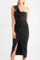 Thumbnail for your product : Veronica Beard Biba One-shoulder Ruffled Crepe Midi Dress - Black