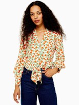 Thumbnail for your product : Topshop Petite Knot Front Top - Cream