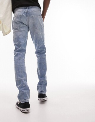 Topman rigid slim jeans cross distress in light wash