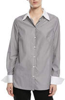 Thumbnail for your product : Escada Striped Button-Front Long-Sleeve Cotton Poplin Shirt