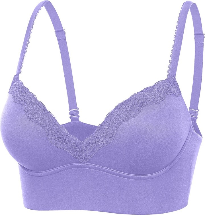 DOBREVA Women's Push Up Bra Wireless Padded Support Lace Longline No
