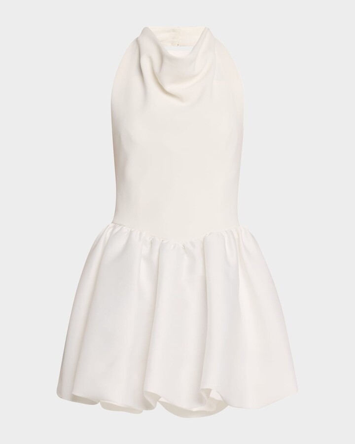 Self-Portrait Crepe Bubble-Hem Halter Mini Dress
