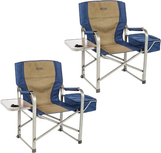 Kamp-Rite Kamp-RiteDirectorPortableLoungeChairOutdoorFurnitureFoldingSportsChairwithSideTable,CupHolder,and12CanIceCooler,Navy(2Pack)