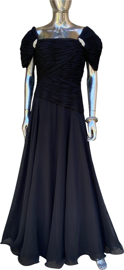 Rose Taft Couture Draped Black Chiffon Chic Glamour Evening Gown Size 10