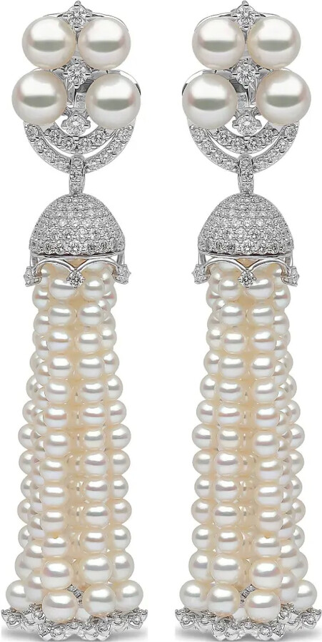 Yoko London 18kt white gold Tassel pearl and diamond earrings