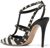Thumbnail for your product : Valentino Garavani The Rockstud Striped Leather Pumps - Black