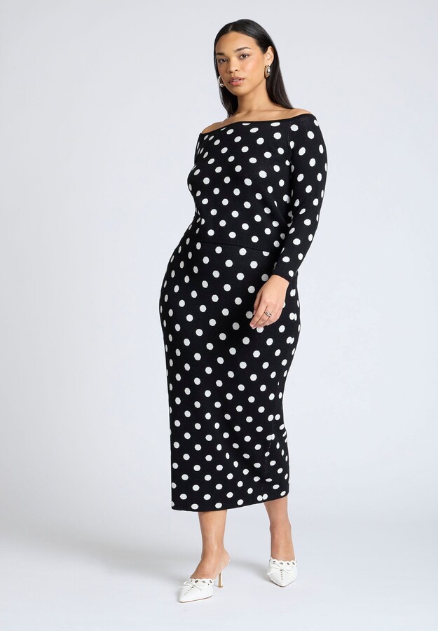 Polka Dot Sweater Midi Skirt