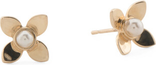 TJMAXX 14Kt Gold Petite Pearl Clover Earrings