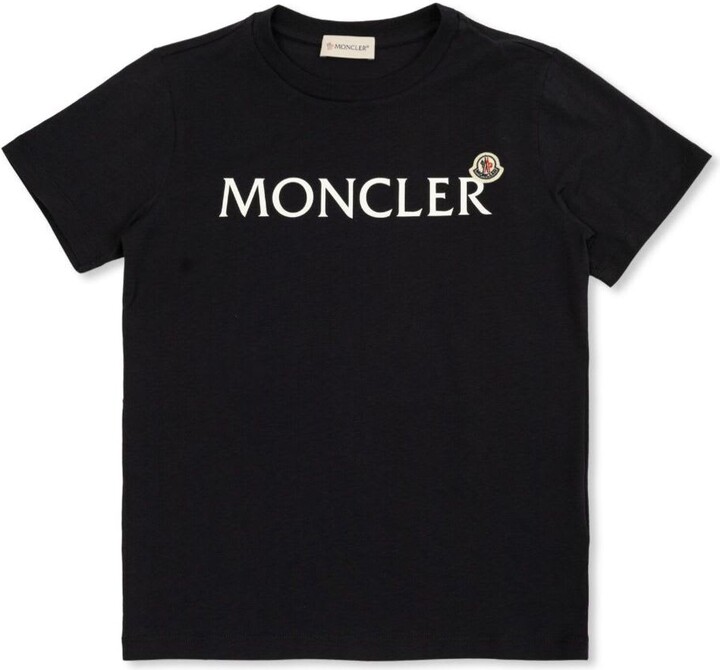 Moncler Black T-shirt With Lettering Logo And Logo Patch On The Front In Cotton Boy