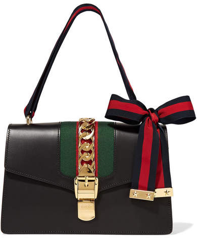 Gucci Sylvie Medium Chain-embellished Leather Shoulder Bag - Black ...