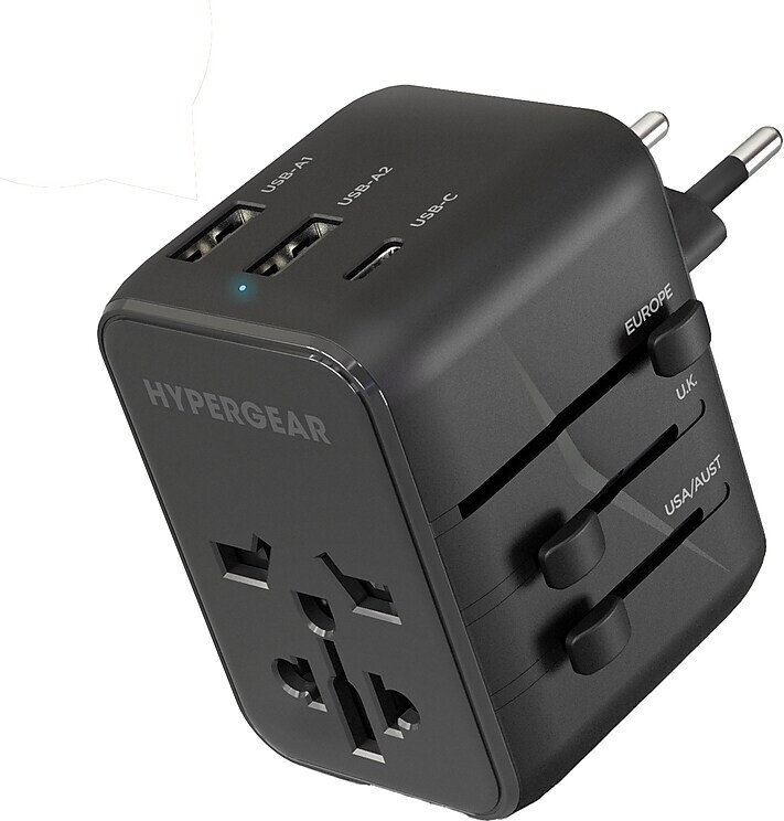 HyperGear WorldCharge Universal Travel Adapter with USB/USB A/USB C Ports, Black (15822)
