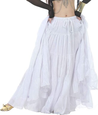 Huicai Women Tribal Belly Skirt Flax Tribal Bohemia Ladies Gypsy Long Skirt Full Circle Linen Dance Skirt Gray Blue