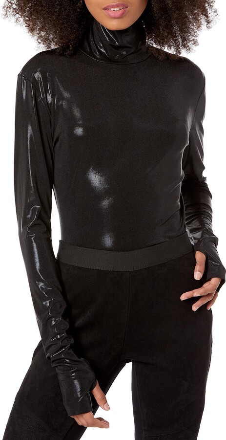 Thumbhole Shirt Norma Kamali Women's Slim Fit Long Sleeve Turtle