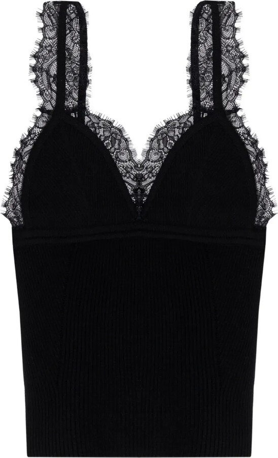 Blumarine Lace-Trimmed Ribbed Top